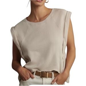 Anthropologie Sleeveless Muscle Sweatshirt Accents Tan Cream EUC S-M oversized
